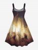 Plus Size 3D PU Panel Buckle Hand Lace Floral Print Halloween Glitter Dress -  