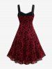 Plus Size Vintage Flower Layered Ruched Mesh A Line Dress -  