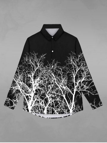 Gothic Tree Print Buttons Shirt For Men - BLACK - M