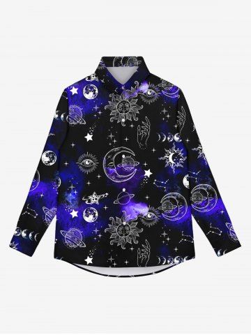 Gothic Sun Moon Star Eye Glitter Galaxy Print Button Shirt For Men - BLACK - M