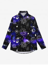 Chemise Gothique Etoile Lune Soleil Galaxie Imprimés à Paillettes avec Bouton pour Homme - Noir 4XL