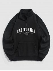 Men's Casual Letter CALIFORNIA Graphic Printed Quarter Zip Thermal Fleece Lined Front Pocket Mock Neck Pullover Sweatshirt -  