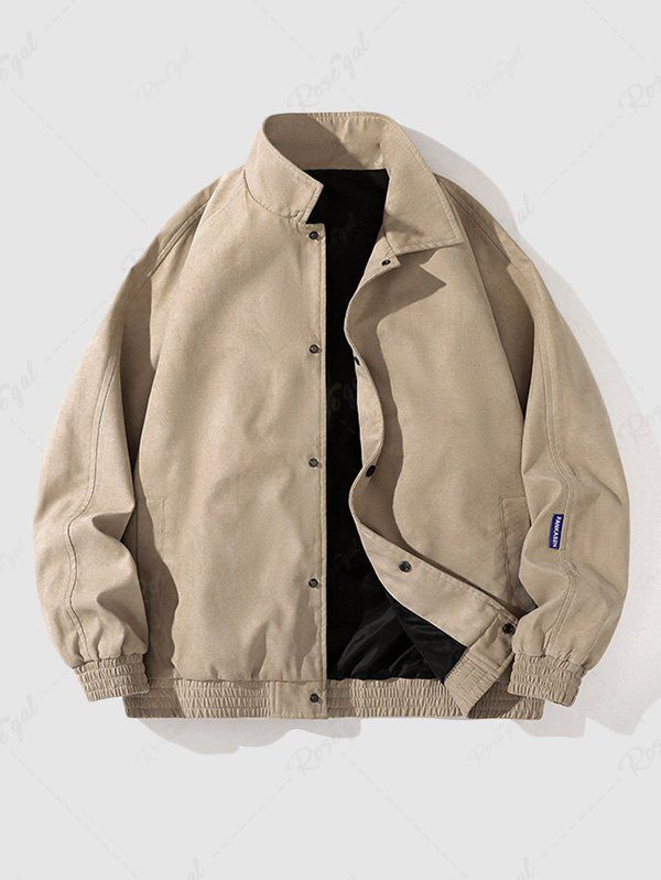 Shops Men's Solid Color Button Front Slant Pocket Techwear Suede Cargo Jacket  