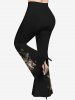 Pantalon Évasé à Imprimé Citrouille Chat avec Chapeau D'Halloween Grande-Taille - Noir XS
