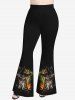 Pantalon Évasé à Imprimé Citrouille Chat avec Chapeau D'Halloween Grande-Taille - Noir XS