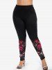 Plus Size Glitter Rose Flower Print Skinny Disco Leggings -  
