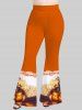 Pantalon Évasé à Imprimé Citrouille Sorcière et Chauve-Souris D'Halloween Grande-Taille - Orange 6X