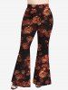 Pantalon Evasé D'Halloween Citrouille Imprimée de Grande Taille à Paillettes - Orange XS