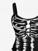 Robe Débardeur D'Halloween Squelette Imprimée Teinté de Grande Taille - Noir 6X