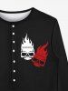 Gothic Flame Skulls Print Buttons Halloween T-shirt For Men -  