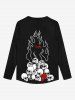 Gothic Flame Skulls Print Buttons Halloween T-shirt For Men -  