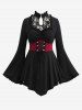 Gothic Floral Lace Panel Lace Up Ruched Keyhole Flare Sleeves Asymmetric Corset T-shirt -  