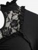 Gothic Floral Lace Panel Lace Up Ruched Keyhole Flare Sleeves Asymmetric Corset T-shirt -  