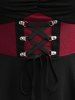 Gothic Floral Lace Panel Lace Up Ruched Keyhole Flare Sleeves Asymmetric Corset T-shirt -  