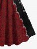 Robe D'Halloween Toile D'Araignée Fleurie Imprimée en Blocs de Couleurs de Grande Taille - Rouge foncé 6X