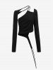 Gothic Cutout Panel Thumbhole Asymmetric Solid T-shirt -  