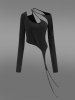 Gothic Cutout Panel Thumbhole Asymmetric Solid T-shirt -  