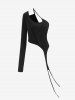 Gothic Cutout Panel Thumbhole Asymmetric Solid T-shirt -  