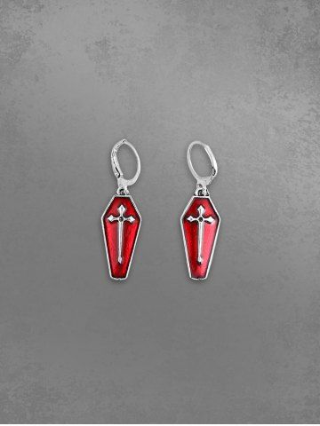 Gothic Death Cross Red Drip Blood Coffin Plate Stud Earrings - RED