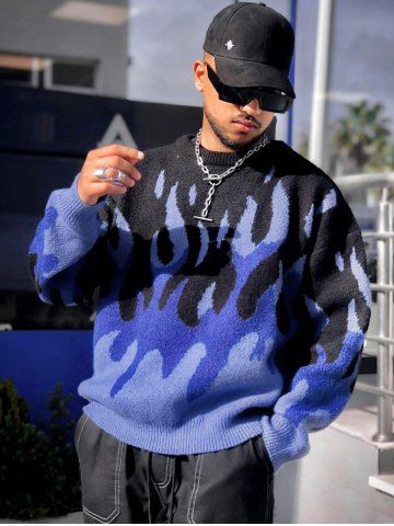 Y2K Aesthetic Flame Graphic Casual Sweater - BLUE - XL