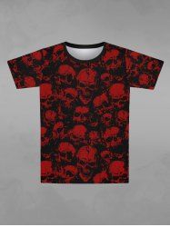 T-shirt D'Halloween Gothique Crâne Imprimée à Manches Courtes - Rouge S