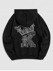 Men's Vintage Style Playing Card Crown Printed Thermal Fleece-lined Pullover Hoodie -  