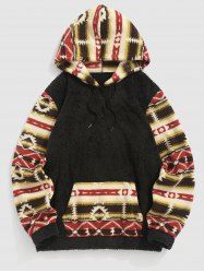 Men's Retro Ethnic Aztec Printed Fluffy Fleece Kangaroo Pocket Pullover Hoodie -  