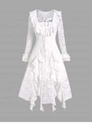 Lace Up Ruffle Sheer Long Top and A Line Cami Dress Outfit -  