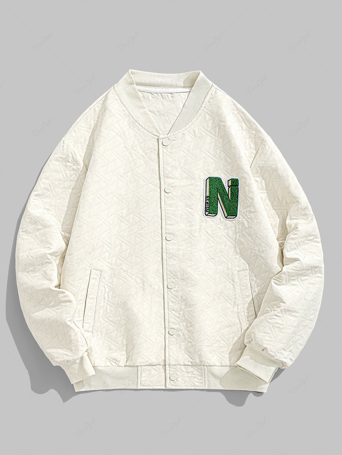 New Men's Solid Color Jacquard Texture Alphabet Embroidered Appliques Baseball Collar Jacket  