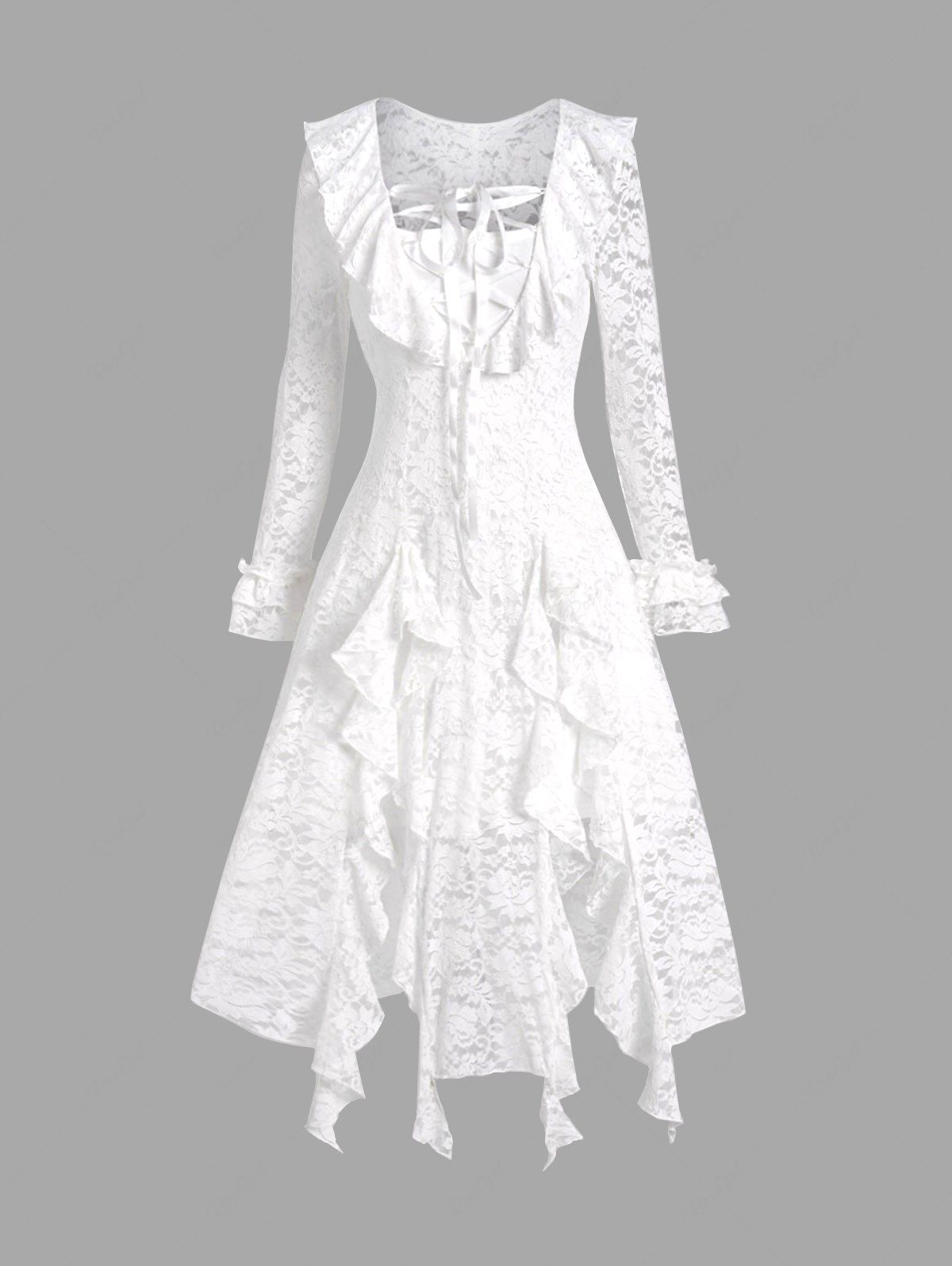 Sale Lace Up Ruffle Sheer Long Top and A Line Cami Dress Outfit  