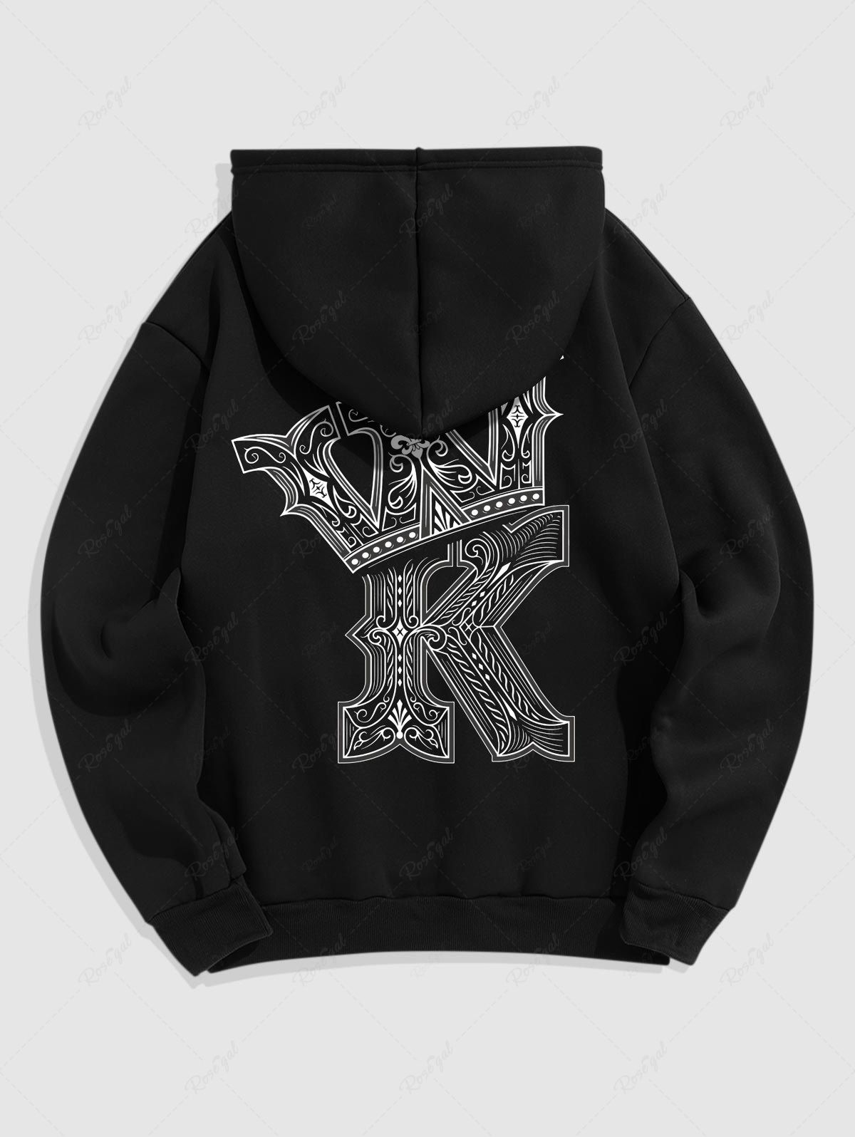 Trendy Men's Vintage Style Playing Card Crown Printed Thermal Fleece-lined Pullover Hoodie  