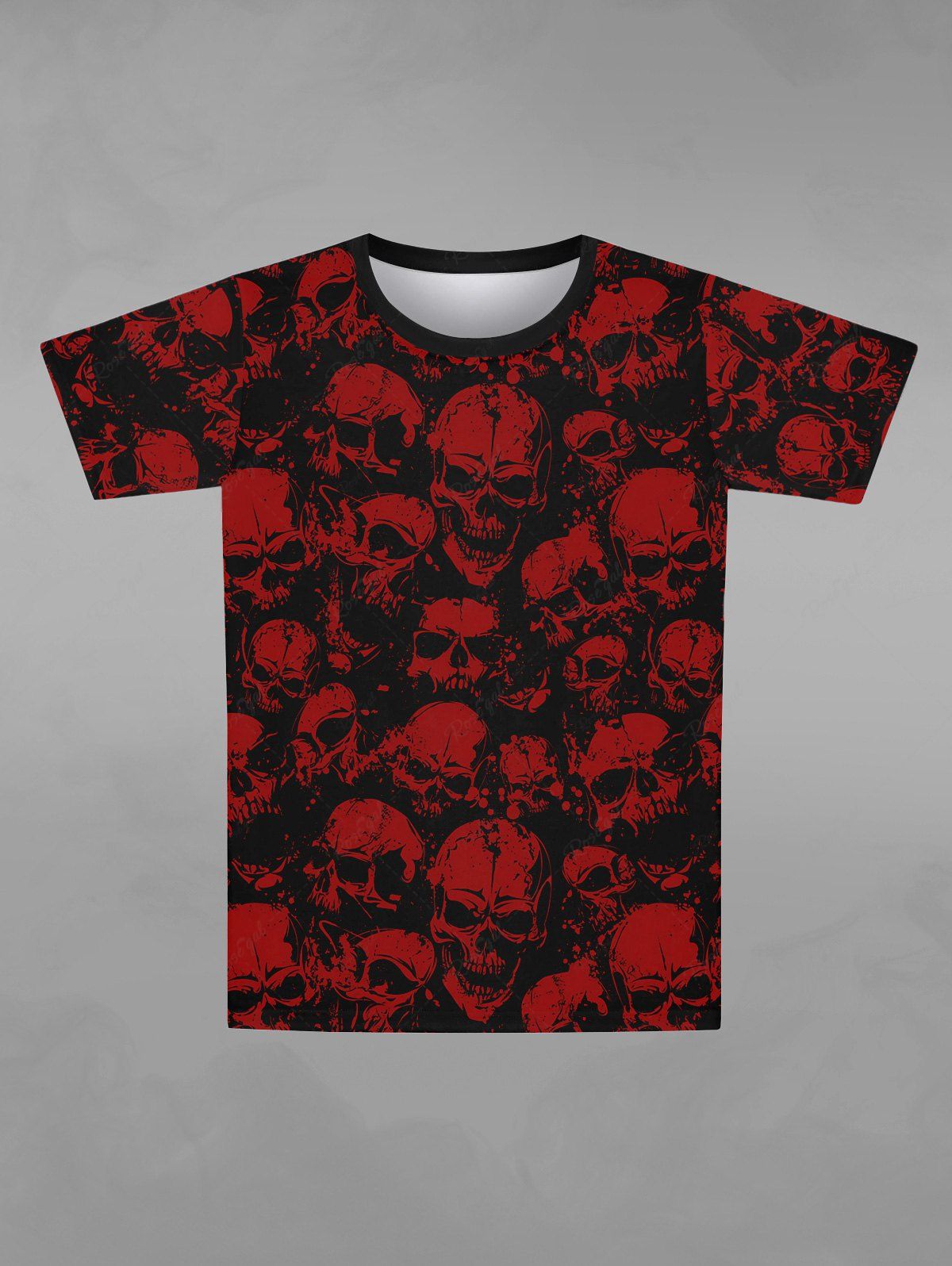 T-shirt D'Halloween Gothique Crâne Imprimée à Manches Courtes Rouge 5XL