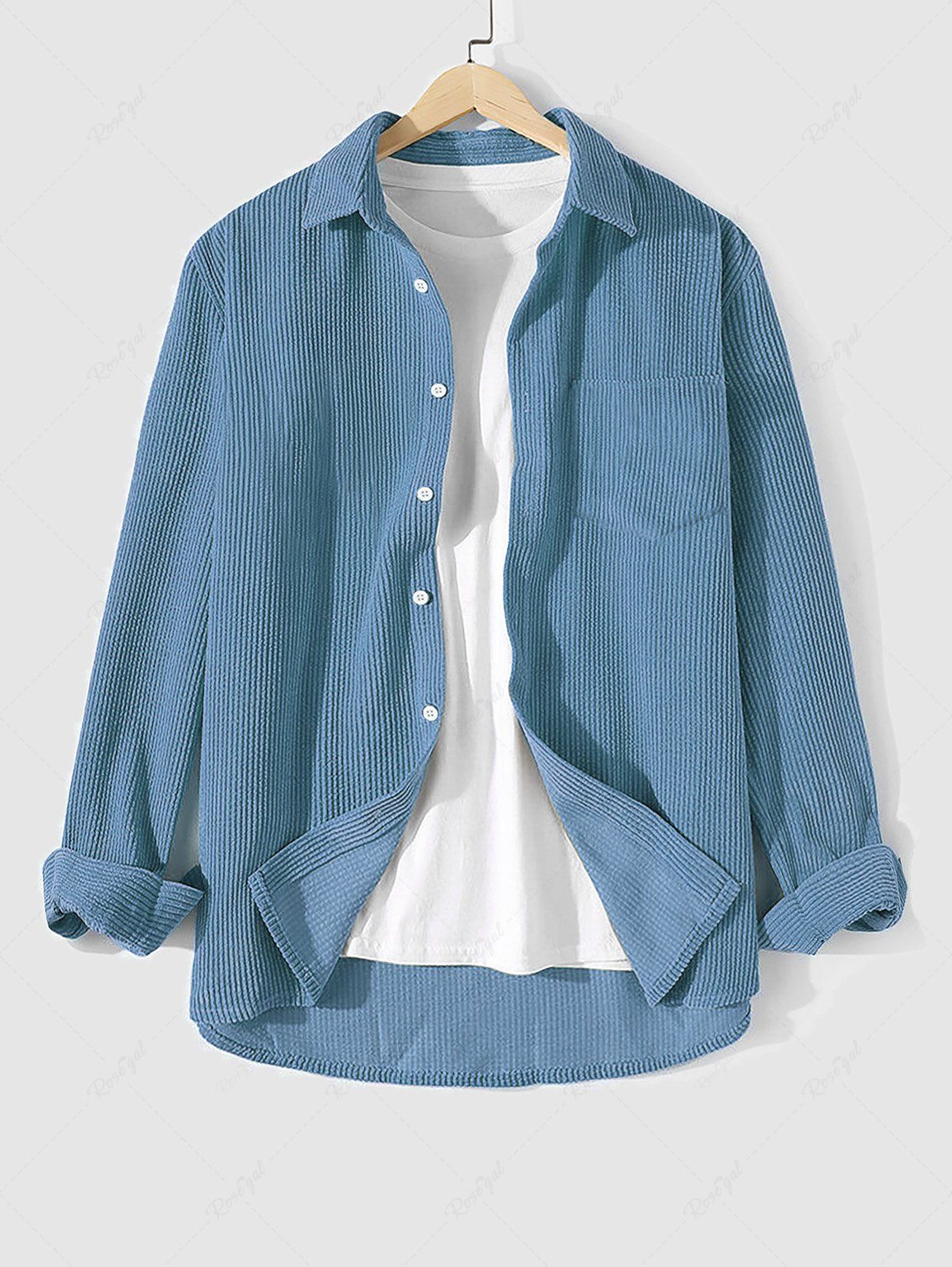 Fancy Solid Color Corduroy Long Sleeves Shirt  