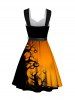 Halloween Forest and Pumpkin Print Belt Sleeveless Mini Dress -  
