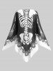 Halloween Costume Skeleton Poncho Shawl Skull Spider Web Handkerchief Cape and Skinny Leggings Plus Size Outfit -  