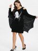 Plus Size Halloween Spider Web Print Dolman Sleeve Dress -  