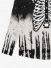 T-shirt D'Halloween Déchiré Gothique Squelette Galaxie Imprimés avec Boutons - Noir 2XL