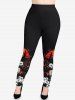 Leggings Imprimé Crâne et Croix Halloween Grande Taille - Noir XS