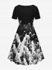 Plus Size Ghost Print Cinched Halloween Dress -  