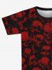 T-shirt D'Halloween Gothique Crâne Imprimée à Manches Courtes - Rouge 5XL