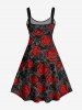 Plus Size Rose 3D Grommet Lace Up Print Tank Dress -  