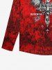 T-shirt D'Halloween Gothique Pierre Texturée Croix et Ailes Imprimés avec Boutons - Rouge L