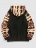 Men's Retro Ethnic Aztec Printed Fluffy Fleece Kangaroo Pocket Pullover Hoodie -  