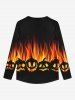 T-shirt Gothique D'Halloween Boutonné Citrouille Flamme et Feu Imprimés à Paillettes pour Homme - Noir L