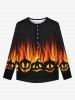 T-shirt Gothique D'Halloween Boutonné Citrouille Flamme et Feu Imprimés à Paillettes pour Homme - Noir XL