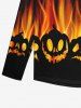 T-shirt Gothique D'Halloween Boutonné Citrouille Flamme et Feu Imprimés à Paillettes pour Homme - Noir XL