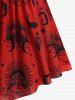 Plus Size Sun Moon Butterfly Print Grommets Lace Up Ruched Ruffles T-shirt - Rouge L | US 12