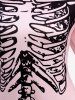 Plus Size Halloween Skeleton Print Bell Sleeves Hooded High Low Dress -  