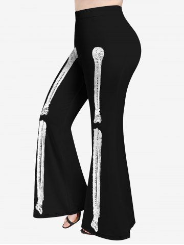 Pantalon Évasé Imprimé Squelette 3D Halloween Grande Taille - BLACK - S