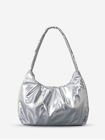 Women's Daily Metallic Solid Color Ruched Design Clouds Style Dumpling Shaped Underarm Shoulder Bag - SILVER